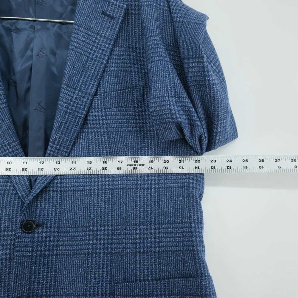 Charles Tyrwhitt Mens Sport Coat Wool Silk Glen Check Blue 44R Slim Fit Blazer